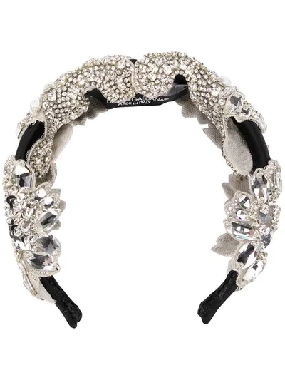 Dolce & Gabbana Crystal Embellished Head Band In Silver