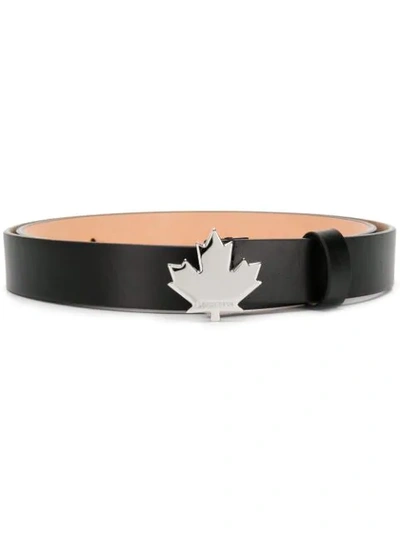 Dsquared2 Black Patent Woman Belt With Maple Leaf