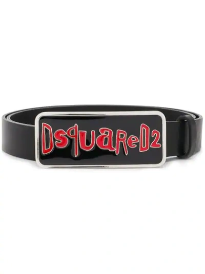 Dsquared2 Enamelled Buckle Belt In Black