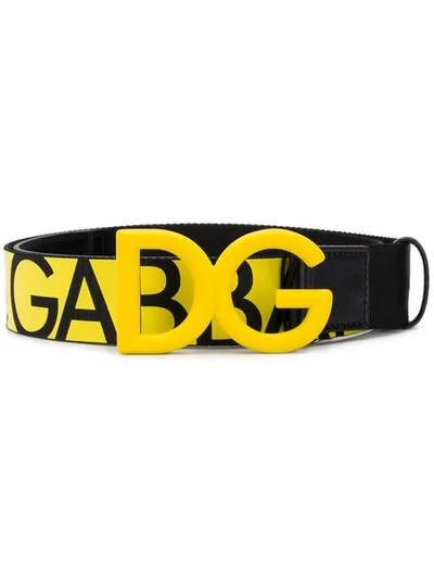 Dolce & Gabbana Logo Buckle Belt In Black And Yellow