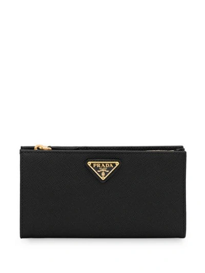 Prada Saffiano Leather Flap Wallet In Black