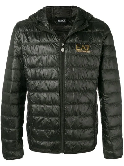 Ea7 Logo Print Padded Jacket In Black