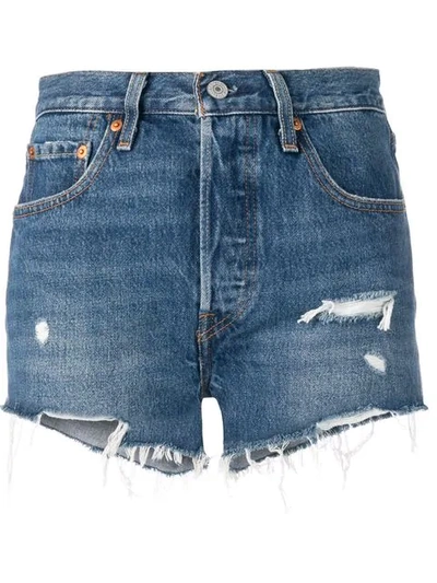 Levi's Frayed Edge Shorts In Blue