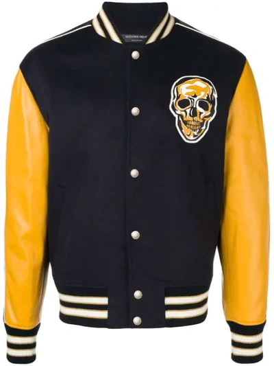 Alexander Mcqueen Skull Varsity Jacket In 4377 Navy Gold
