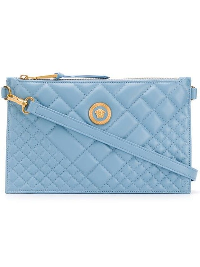 Versace Quilted Medusa Clutch Bag In Blue