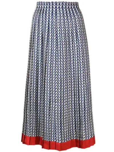 Valentino Geometric Pleated Skirt In Blue