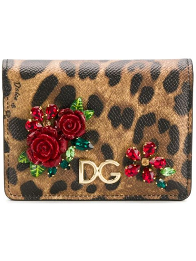 Dolce & Gabbana Leopard Print Dauphine Leather Wallet In M Leo