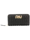 Miu Miu Matelassé Embellished Wallet In Black