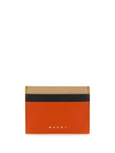 Marni Colour Block Card Holder In Orange