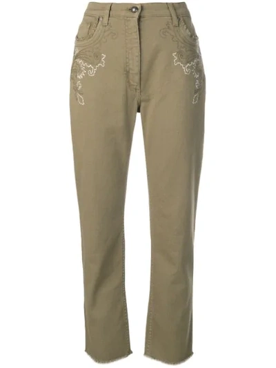 Etro Embroidered Jeans In Green