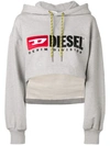 Diesel Logo Cropped Hoodie In Grey