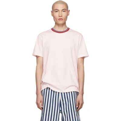 Marni Cotton T-shirt With Striped Collar In Light Pink