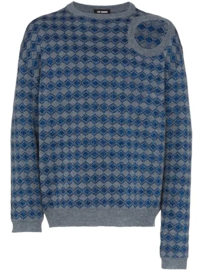 Raf Simons Hole Detail Knitted Jumper In Blue