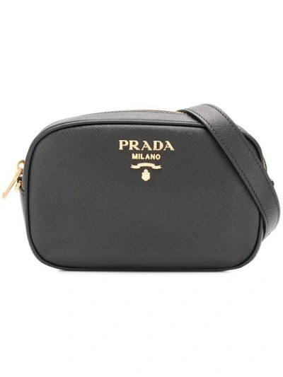 Prada Logo Plaque Belt Bag In Black