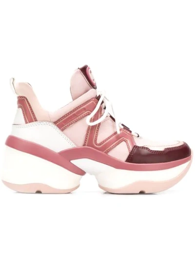 Michael Michael Kors Olympia Leather And Mesh Trainers In Pink