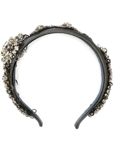 Prada Crystal Floral Hairband - Black
