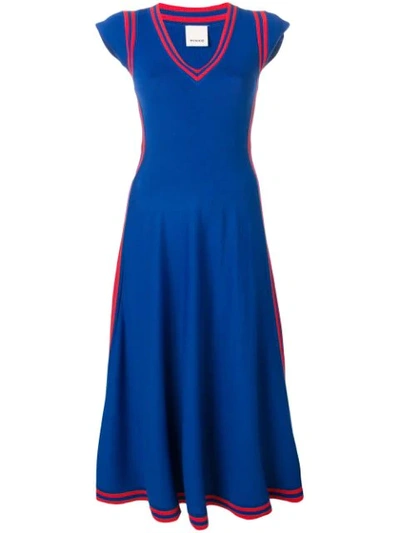 Pinko Contrast-trim Flared Midi Dress In Blue