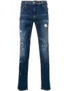 Philipp Plein Distressed Slim Jeans In Blue