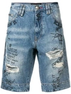 Philipp Plein Distressed Denim Shorts In Blue