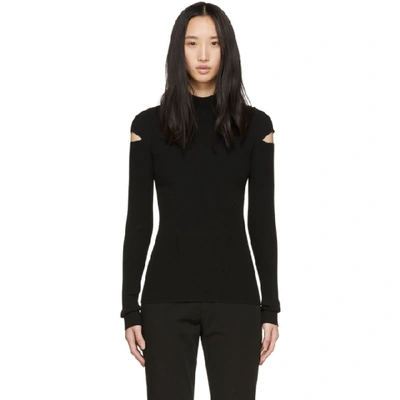 Helmut Lang Cutout Ribbed-knit Turtleneck Sweater In Black