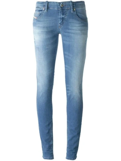 Diesel Super Skinny Faded Jeans In 01 Blue