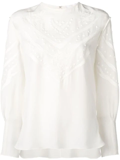 Chloé Embroidered Detail Blouse In Bianco