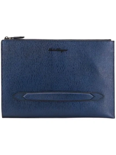 Ferragamo Textured Leather Clutch Bag In Blue