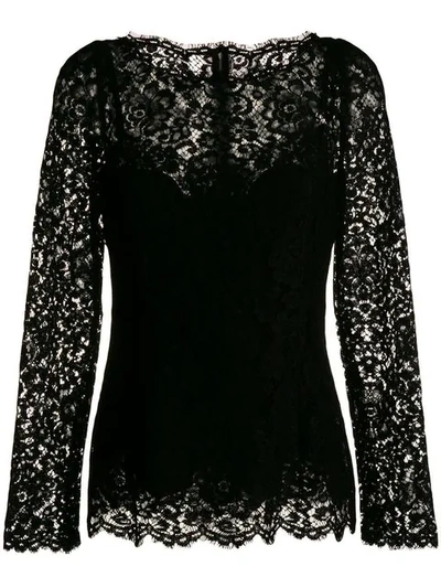 Dolce & Gabbana Long-sleeved Cordonetto Lace Top In Black