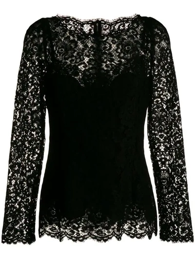 Dolce & Gabbana Cordonetto-lace Long-sleeve T-shirt In Black