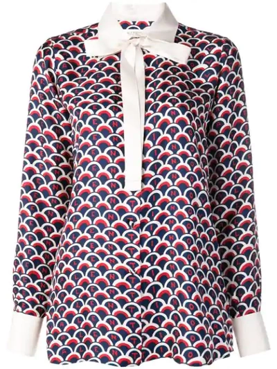 Valentino Logo Scale Print Blouse In Mby Brick/pure Blue