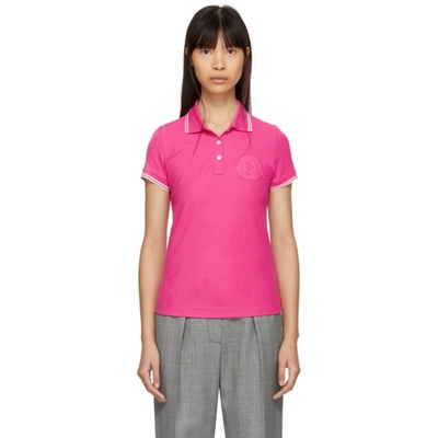 Moncler Logo Embroidered Polo Top In Pink