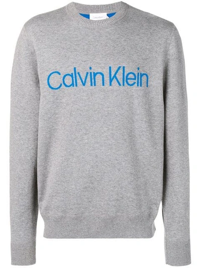 Calvin Klein Logo Intarsia Jumper In Grey