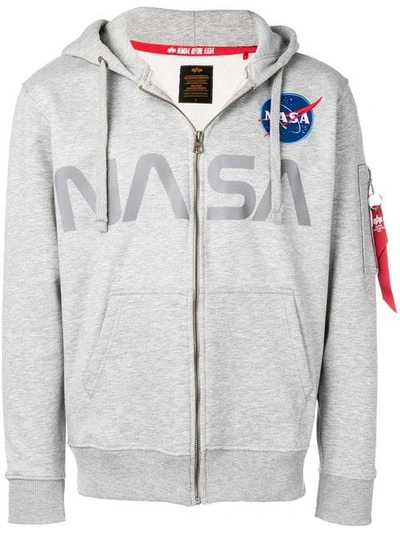 Alpha Industries Nasa Zipped Hoodie In Grey