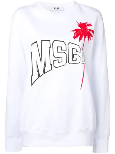 Msgm Palm Tree Logo Sweatshirt In White