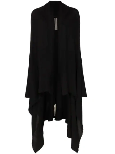 Rick Owens Long Sleeve Wool Draped Cardigan - Black