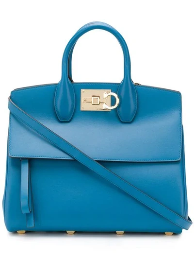 Ferragamo Small Studio Leather Top Handle Bag - Blue