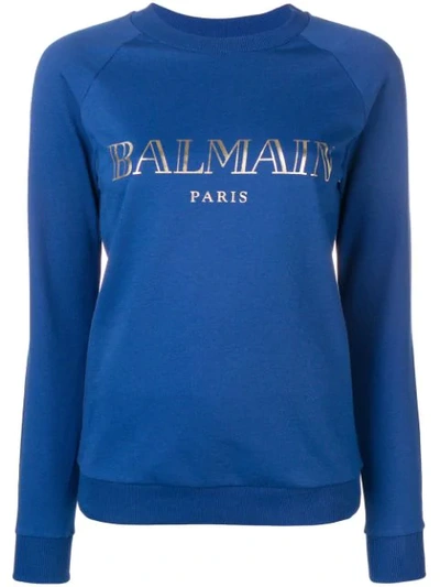 Balmain Logo Print Sweatshirt In Blue