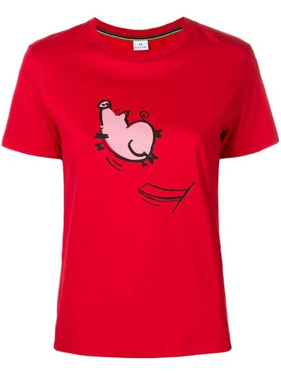 Ps By Paul Smith 'jumping Pig' Print T-shirt - Red
