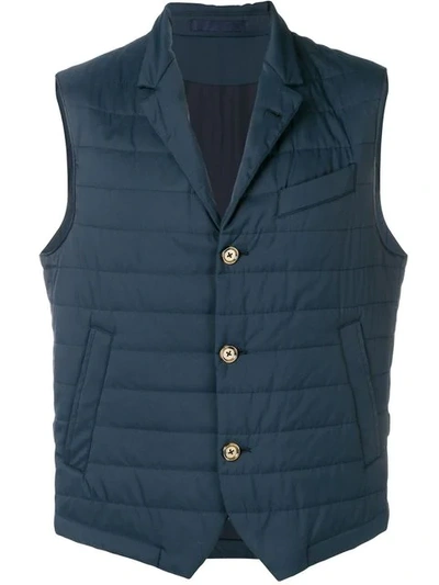 Eleventy Quilted Gilet In Blue