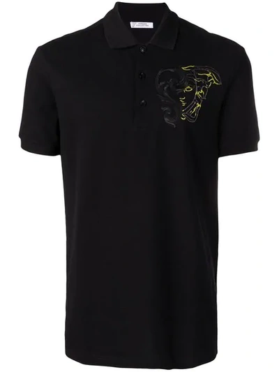 Versace Medusa Motif Polo Shirt In Black