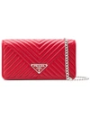 Prada Logo Plaque Quilted Clutch - Red