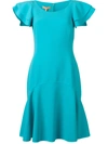 Michael Kors Flutter-sleeve Scoop-neck Stretch-wool Crepe Dress In Aqua
