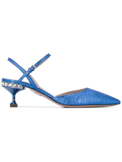 Miu Miu Crystal-embellished Pumps In Blue