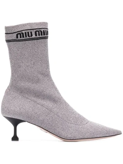 Miu Miu Sock-boots Mit Glitter In Silver