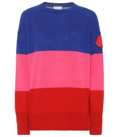 Moncler 455 Blue Pink Red Colour Block Cashmere Sweater In Multicoloured