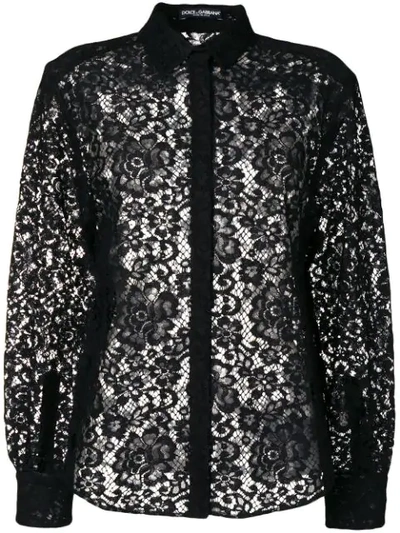 Dolce & Gabbana Floral Lace Shirt In Black