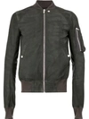 Rick Owens Suede Bomber Jacket In Grey