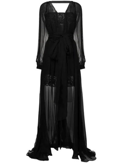 Versace Embroidered Layered Tulle Gown In Black