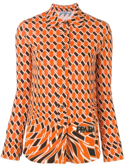 Prada Printed Crepe De Chine Shirt In Orange