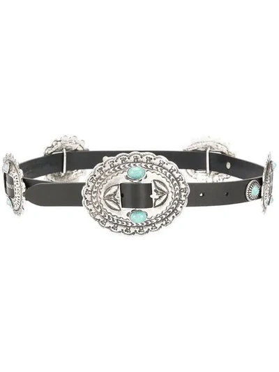 Alberta Ferretti Engraved Medallion Belt In Black